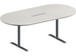 Schäfer Shop Genius Konferenztisch MODENA FLEX, 6-fach Anschluss, Oval, T-Fuß Rundrohr, B 2000 x T 1000 x H 650-850 mm, lichtgrau/weißalu