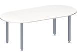 Schäfer Shop Genius Konferenztisch MODENA FLEX, Oval, 4-Fuß Quadratrohr, B 2000 x T 1000 x H 720-840 mm, weiß/weißaluminium RAL 9006