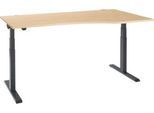 Schäfer Shop Select Schreibtisch ERGO-T 2.0, elektrisch höhenverstellbar, Freiform Ansatz rechts, T-Fuß, B 1800x H 640-1300 mm, Ahorn/anthrazit