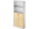 Schäfer Shop Genius Kombischrank TETRIS SOLID, 6 OH, Glas- und Flügeltüren, B 1000 mm, abschließbar, Glas/Ahorn-Dekor/weißalu