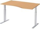Schäfer Shop Select Schreibtisch ERGO-T, elektrisch höhenverstellbar, Freiform, Ansatz rechts, T-Fuß, B 1800 x H 725-1185 mm, Buche-Dekor/weißalu