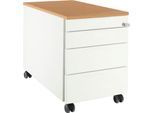Schäfer Shop Select Rollcontainer 1233, 3 Schubladen, Utensilienauszug, mit Griffnut, weiß/Buche-Dekor