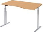 Schäfer Shop Select Schreibtisch ERGO-T, elektrisch höhenverstellbar, Freiform, Ansatz rechts, T-Fuß, B 1800 x H 640-1300 mm, Buche-Dekor/weißalu