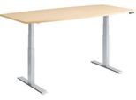 Schäfer Shop Genius Konferenztisch MODENA FLEX, elektrisch höhenverstellbar, Boot, T-Fuß, B 2000 x H 645-1290 mm, Ahorn/weißalu