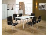 Sparset Besucherstuhl Samba, stapelbar, Bezug Kunstleder schwarz, Sitzmaße B 440 x T 470 x H 440 mm, 6 Stück + Konferenztisch, lichtgrau, B 1600 x T 800 mm