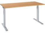 Schäfer Shop Select Schreibtisch ERGO-T 2.0, Rechteck, T-Fuß, B 1600 x T 800 x H 675-895 mm, Buche/weißalu