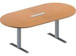 Schäfer Shop Genius Konferenztisch MODENA FLEX, 6-fach Anschluss, Oval, T-Fuß Rechteckrohr, B 2000 x T 1000 x H 650-850 mm, Buche/weißalu