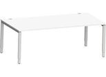 Schäfer Shop Genius Schreibtisch Modena Flex, Rechteck, 4-Fuß Rechteckrohr, B 2000 x T 1000 x H 650-850 mm, weiß/weißaluminium