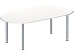 Schäfer Shop Genius Konferenztisch MODENA FLEX, Oval, 4-Fuß Rundrohr, B 2000 x T 1000 x H 720-840 mm, weiß/weißaluminium RAL 9006