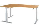 Schäfer Shop Select Winkelschreibtisch ERGO-T 2.0, elektrisch höhenverstellbar, 90° Winkel links, T-Fuß, B 2000 mm, Buche/weißalu