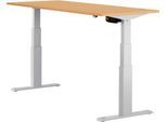 Schäfer Shop Select Schreibtisch ERGO-T, elektrisch höhenverstellbar, Rechteck, T-Fuß, B 1600 x T 800 x H 640-1300 mm, Buche-Dekor/weißaluminium