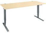 Schäfer Shop Genius Schreibtisch AERO FLEX, elektrisch höhenverstellbar, Rechteck, T-Fuß, B 1600 mm, Ahorn/anthrazit + Memorypanel