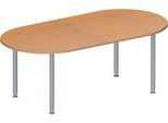 Schäfer Shop Genius Konferenztisch MODENA FLEX, Oval, 4-Fuß Rundrohr, B 2000 x T 1000 x H 720-840 mm, Buche/weißaluminium RAL 9006