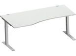 Schäfer Shop Genius Freiformschreibtisch MODENA FLEX, C-Fuß-Rechteckrohr, B 1800 mm, Ansatz links, lichtgrau/weißalu