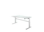 Schreibtisch Komfort, elektrisch höhenverstellbar, Freiform, Ansatz links, C-Fuß, B 1800 x T 1000/800 x H 655-1305 mm, lichtgrau/weißalu