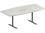 Schäfer Shop Genius Konferenztisch MODENA FLEX, 6-fach Anschluss, Boot, T-Fuß Rundrohr, B 2000 x H 650-850 mm, lichtgrau/weißalu