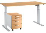 Schäfer Shop Select Komplettset Schreibtisch und Rollcontainer ERGO-T, einstufig höhenverstellbar, Tisch B 1600 mm, Buche-Dekor