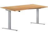 Schreibtisch ERGO DRIVE ED 470, elektrisch höhenverstellbar, Freiform, Ansatz rechts, T-Fuß, B 1800 x T 1000 x H 692-1147 mm, Buche/weißalu