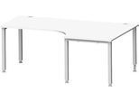 Schäfer Shop Genius Winkelschreibtisch MODENA FLEX 90°, Ansatz rechts, 4-Fuß-Quadratrohr, B 2000 mm, weiß/weiß