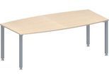 Schäfer Shop Genius Konferenztisch MODENA FLEX, Boot, 4-Fuß Quadratrohr, B 2000 x H 720-840 mm, Ahorn/weißaluminium