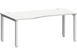 Schreibtisch MODENA FLEX, Freiform, Ansatz links, 4-Fuß Quadratrohr, B 1800 x T 1000/800 x H 720-820 mm, lichtgrau/weißaluminium