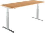 Schäfer Shop Select Schreibtisch DRIVE UP 2, elektrisch höhenverstellbar, Freiform, Ansatz rechts, T-Fuß, B 1800 mm, Buche/weißalu