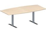 Schäfer Shop Genius Konferenztisch MODENA FLEX, Boot, T-Fuß Rechteckrohr, B 2000 x H 650-850 mm, Ahorn/weißaluminium RAL 9006