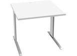 Schäfer Shop Pure Schreibtisch PLANOVA BASIC, Quadrat, C-Fuß, B 800 x T 800 x H 717 mm, weiß + Kabelkanal