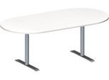 Schäfer Shop Genius Konferenztisch MODENA FLEX, Oval, T-Fuß Rundrohr, B 2000 x T 1000 x H 650-850 mm, weiß/weißaluminium RAL 9006