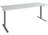 Schäfer Shop Genius Schreibtisch AERO FLEX, elektrisch höhenverstellbar, Rechteck, T-Fuß, B 2000 mm, lichtgrau/anthrazit + Memorypanel