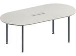 Schäfer Shop Genius Konferenztisch MODENA FLEX, 6-fach Anschluss, Oval, 4-Fuß Rundrohr, B 2000 x T 1000 x H 720-840 mm, lichtgrau/weißalu