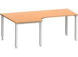 Schäfer Shop Genius Winkelschreibtisch MODENA FLEX 90°, Ansatz links, 4-Fuß-Quadratrohr, B 2000 mm, buche/weiß