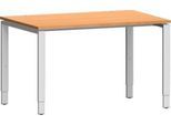 Schäfer Shop Genius Schreibtisch Modena Flex, Rechteck, 4-Fuß Rechteckrohr, B 1200 x T 800 x H 650-850 mm, Buche/weißaluminium