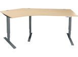 Schäfer Shop Genius Winkelschreibtisch AERO FLEX, elektrisch höhenverstellbar, 135° Winkel links, B 2165 mm, Ahorn/anthrazit + Memorypanel