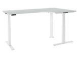 Schäfer Shop Genius Winkelschreibtisch Modena Flex, elektrisch höhenverstellbar, 90° Winkel, T-Fuß, B 2000 mm, lichtgrau/weiß