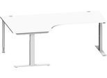 Schäfer Shop Genius Winkelschreibtisch MODENA FLEX, 90° Winkel links, T-Fuß Rechteckrohr, B 2000 x T 1200/800 x H 650-850 mm, weiß/weißalu