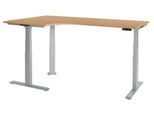 Schäfer Shop Genius Winkelschreibtisch Modena Flex, elektrisch höhenverstellbar, 90° Winkel, T-Fuß, B 2000 mm, Buche/weißalu