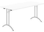 Schäfer Shop Select Klapptisch, Rechteck, Doppel-T-Fußgestell, Spezial-Klappbeschlag & Bodenausgleich, B 1600 x T 700 x H 720 mm, weiß/alusilber