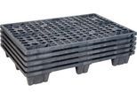 Kunststoff-Mehrweg-Stapelpalette KIGAnesto®, 7 kg, durchbrochenes Deck, bis 3500 kg, stapelbar, 100% Recyclingmaterial, ohne Rand, anthrazit