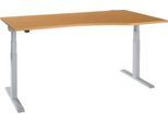 Schäfer Shop Select Schreibtisch ERGO-T 2.0, elektrisch höhenverstellbar, Freiform Ansatz rechts, T-Fuß, B 1800x H 640-1300 mm, Buche/weißalu
