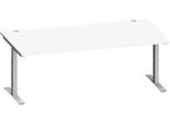 Schäfer Shop Genius Schreibtisch MODENA FLEX, Rechteck, T-Fuß Rechteckrohr, B 2000 x T 1000 x H 650-850 mm, weiß/weißalu