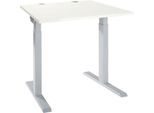 Schäfer Shop Select Schreibtisch ERGO-T 2.0, Quadrat, T-Fuß, B 800 x T 800 x H 675-895 mm, weiß/weißalu