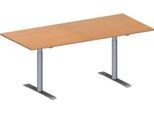 Schäfer Shop Genius Konferenztisch MODENA FLEX, Rechteck, T-Fuß Rundrohr, B 1800 x T 800 x H 650-850 mm, Buche/weißaluminium RAL 9006