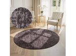 Teppich ELLE DECORATION "Prisma", grau (braun), H:5mm Ø:160cm, Baumwolle, Polyester, Teppiche, Teppich, Glanz-Effekt, Karo Design, Kachel-Optik, Wohnzimmer, Schlafzimmer,Flur
