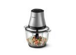 PHILIPS Zerkleinerer "HR1503/00 3000 Series mit PowerChop Technologie", edelstahl, B:22,2cm H:27,3cm T:18cm, Zerkleinerer, 2L Glassschüssel, Edelstahl