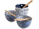 Schüssel MÄSER "Jurka, Schüssel Set, aus hochwertigem Porzellan", blau (blau, weiß), H:10cm Ø:15cm, Porzellan, Schüsseln, Schüssel