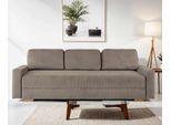 3-Sitzer HOME AFFAIRE "SHERIDIAN Schlafsofa mit Bettkasten, in Feincord & Velvet", grau (taupe), B:225cm H:80cm T:94cm, 100% Polyester, Sofas, mit Wellenunterfederung, moderne Bezüge, B/H/T 225/94/80