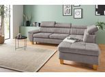Ecksofa EXXPO - SOFA FASHION "Enya, hoher Sitzkomfort, Breite 266cm, bequem, 12cm hohe Füße, L-Form", grau (hellgrau), B:266cm H:79cm T:232cm, Luxus-Microfaser Vintageoptik (100% Polyester);Webvelours (92% Polyester, 8% Nylon), Sofas, Ecksofa, mit Kopfteilverstellung, wahlweise Bettfunktion u. Bettkasten