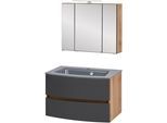 Waschtisch-Set WELLTIME "Kaunas", grau (matt grau, wotaneiche), B:80cm H:200cm T:49cm, Kastenmöbel-Sets, Breite 80 cm, Soft-Close-Funktion