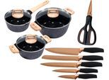 Topf-Set KING "»ESSENTIAL« Aluminiumguss, Induktion, Antihaftbeschichtung", schwarz, 7,5 l, Töpfe, inkl. 5 Küchenmesser, 1 Schere